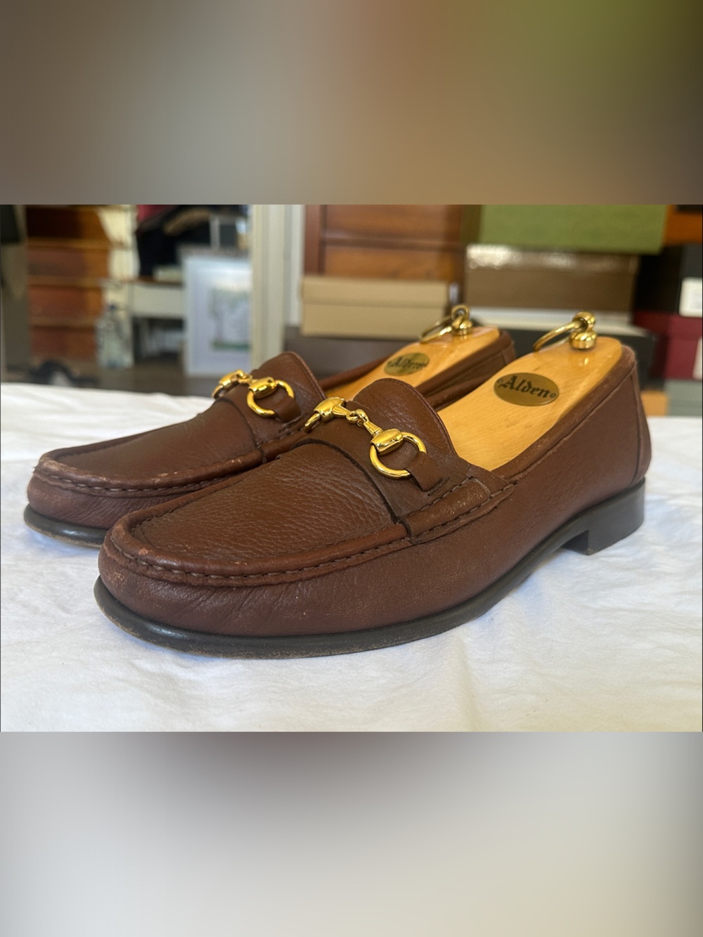 BRAGANO Gold Horsebit ABrown Pebble Leather Men’s Slip-On Dress Loafers Size 9